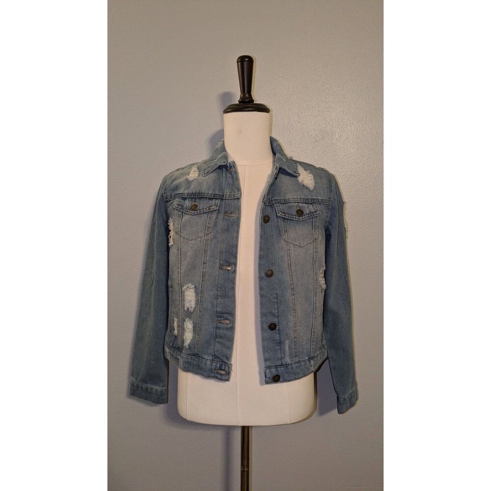 Ci Sono Denim Jacket Womens Small Medium Wash Blue Distressed Jean Trucker OJK90